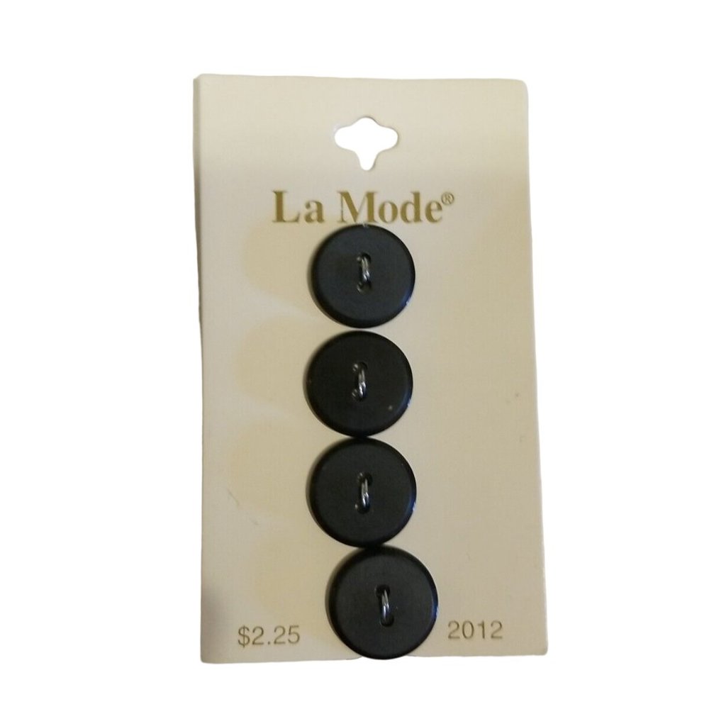 La Mode Buttons Size 16 MM 5/8" 4 Count on Card Black Vintage Vtg
